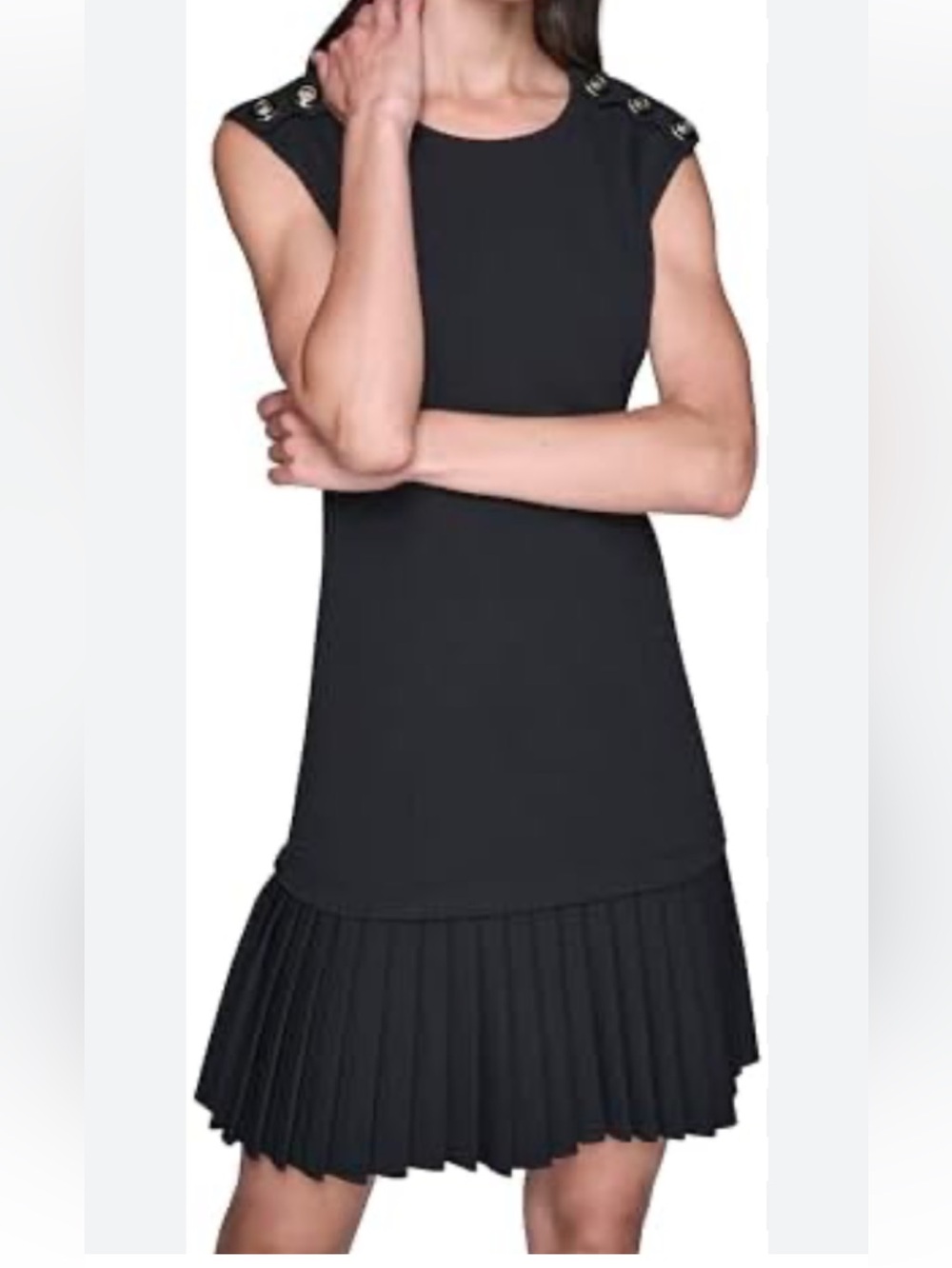 Karl Lagerfeld Black Sleeveless Dress with Gold Shoulder Buttons